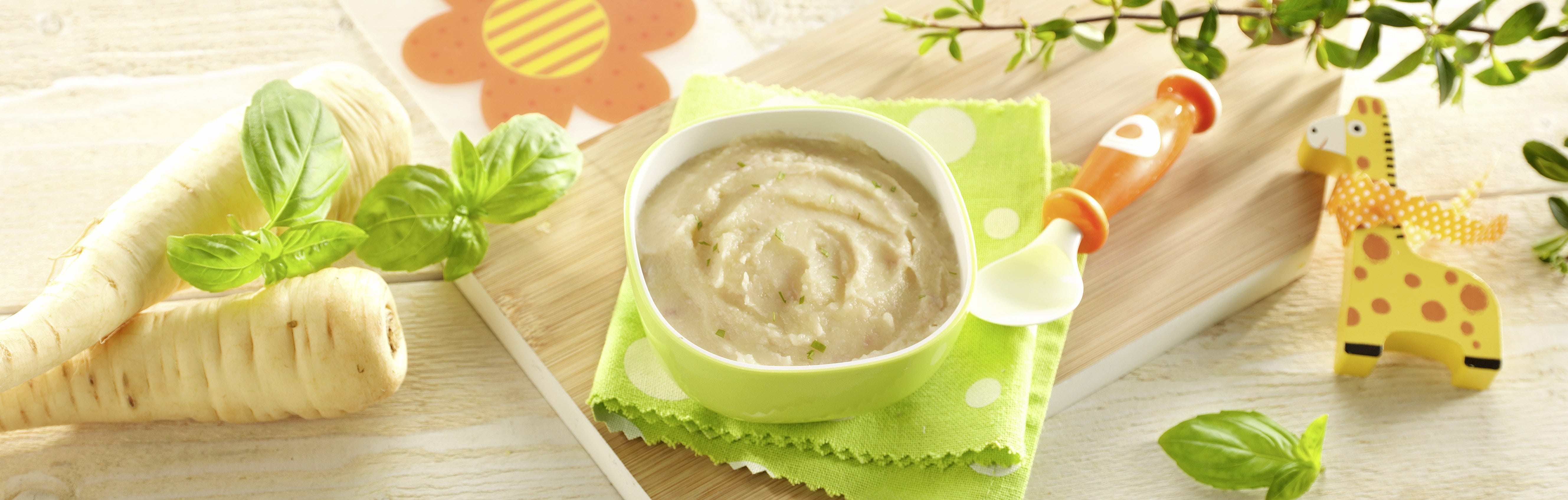 Recette Bebe 6 Mois Douceur De Panais Au Basilic Et Au Jambon Blanc Bledina