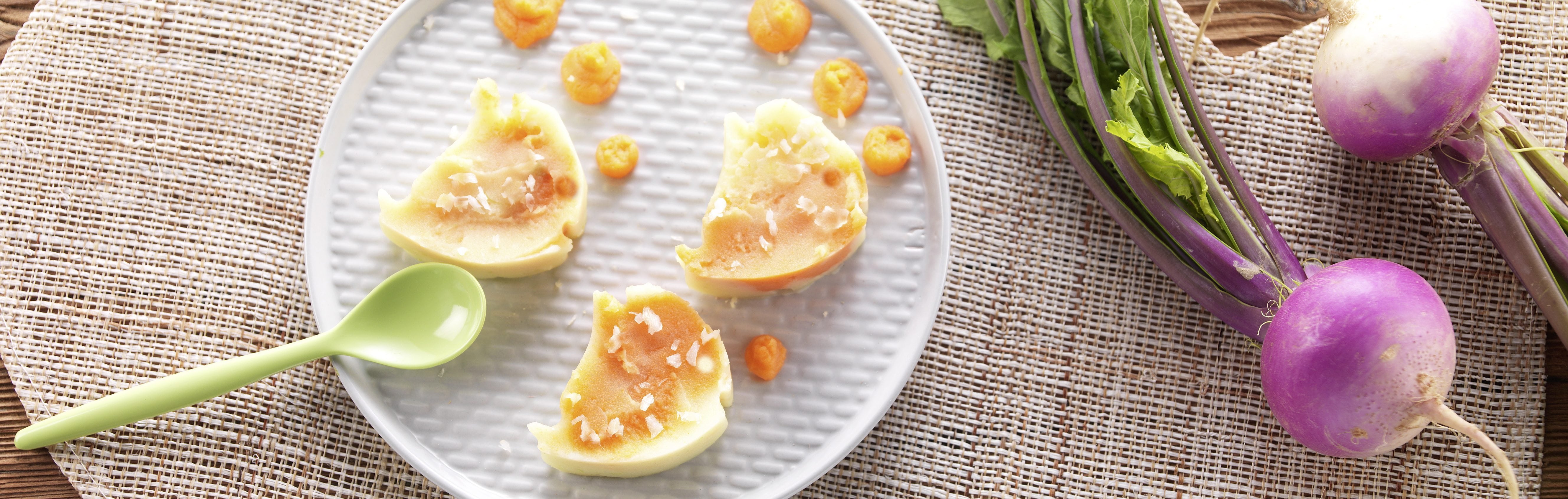 Recette Bebe 6 Mois Fletan A La Vapeur Et Douceur Navet Carotte Bledina