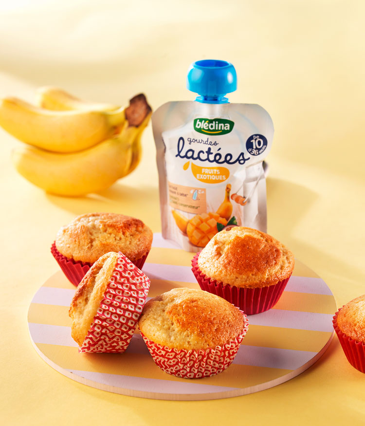 Gouter Bebe 18 Mois Muffin A La Banane Gourde De Fruits Pomme Banane Bledina