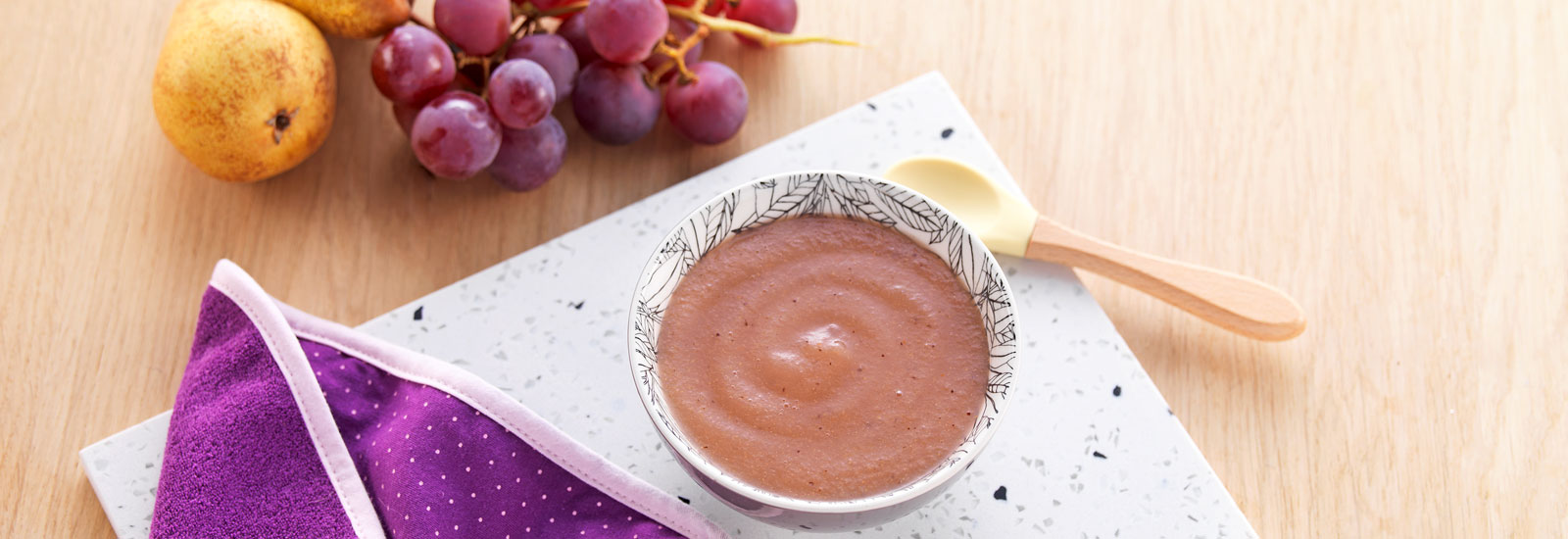 Dessert, goûter bébé 6 mois Purée, compote poires et raisins Blédina