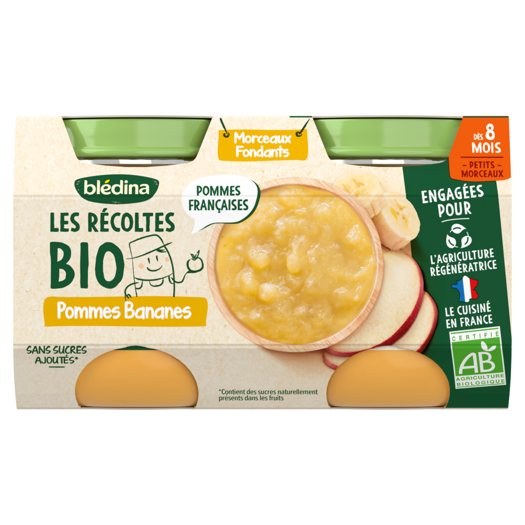 1 u Purée de fruits avec petits morceaux fondants Pommes Bananes