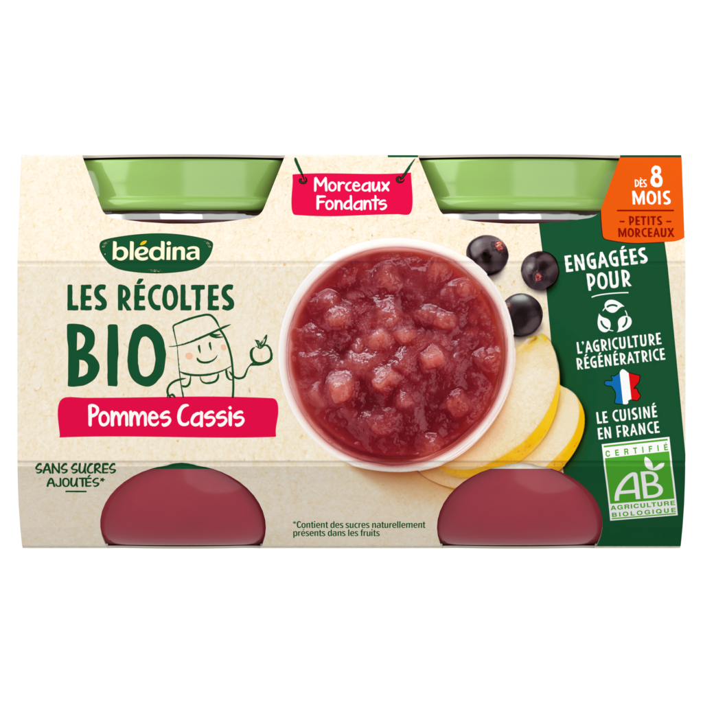 Purée de fruits avec petits morceaux fondants Pommes Cassis