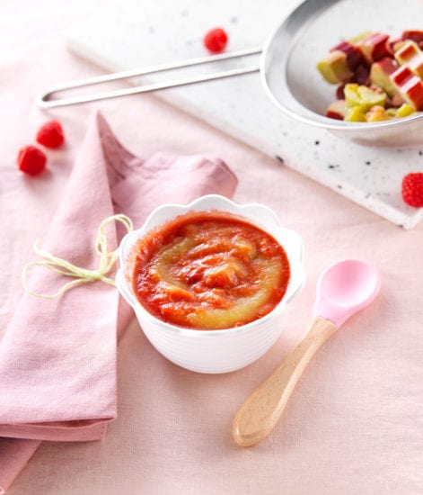 Purée de rhubarbe et de framboise