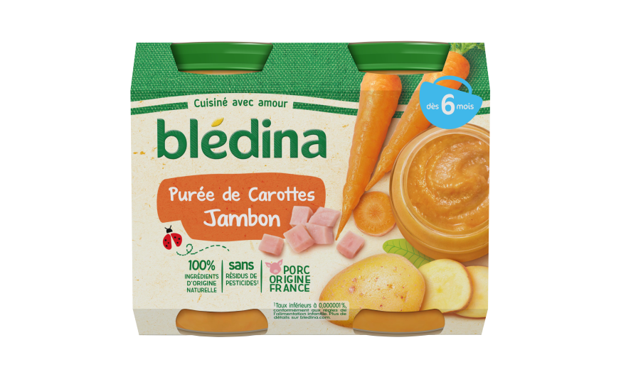 Petits Pots Purée Carottes Jambon Pour Bébé Dès 6 Mois Blédina