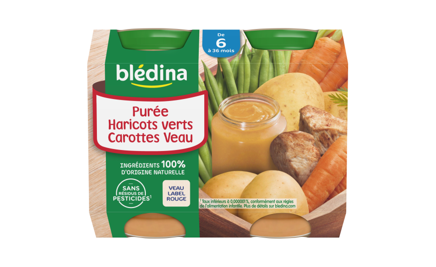 Pots Puree Haricots verts Carottes Veau Pour bébé Dès 6 mois Blédina