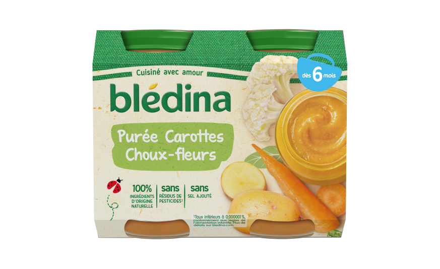 Petits Pots Puree Carottes Choux Fleurs Pour Bebe Des 6 Mois Bledina