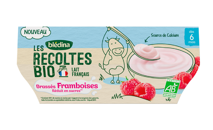 Yaourts bio pour bébé Framboise Les Brassés Dès 6 mois Blédina