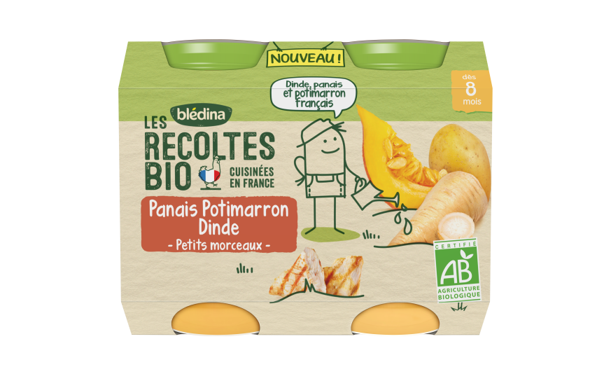 Les Recoltes Bio Panais Potimarron Dinde Petits Morceaux Pour Bebe Des 8 Mois Bledina