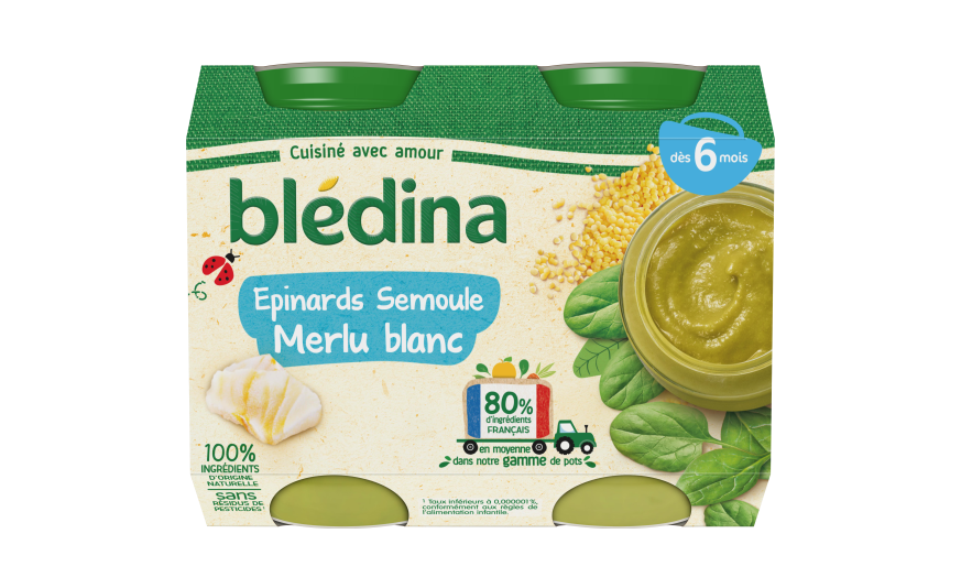 Petits Pots Epinards Semoule Merlu Pour Bebe Des 6 Mois Bledina