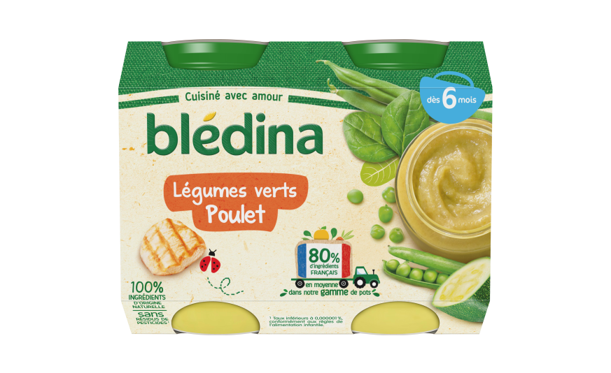 Bledina Petits pots bébé dès 6 mois, légumes verts poulet 