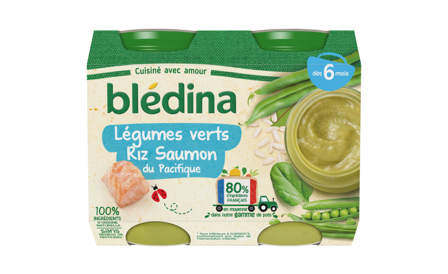 Petits Pots Legumes Verts Riz Saumon Du Pacifique Pour Bebe Des 6 Mois Bledina