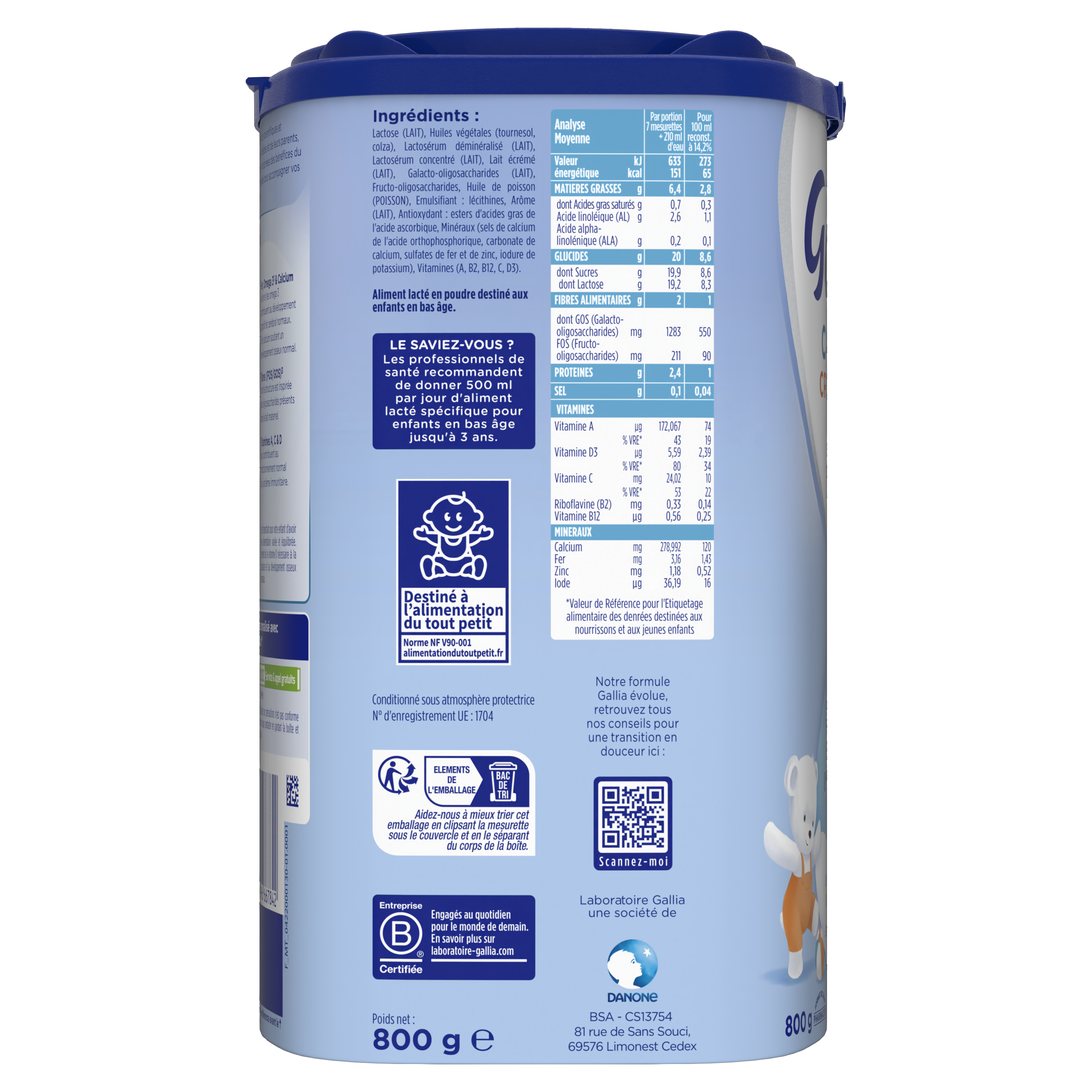 Calisma Croissance - 830g - Lait infantile - Lot x3