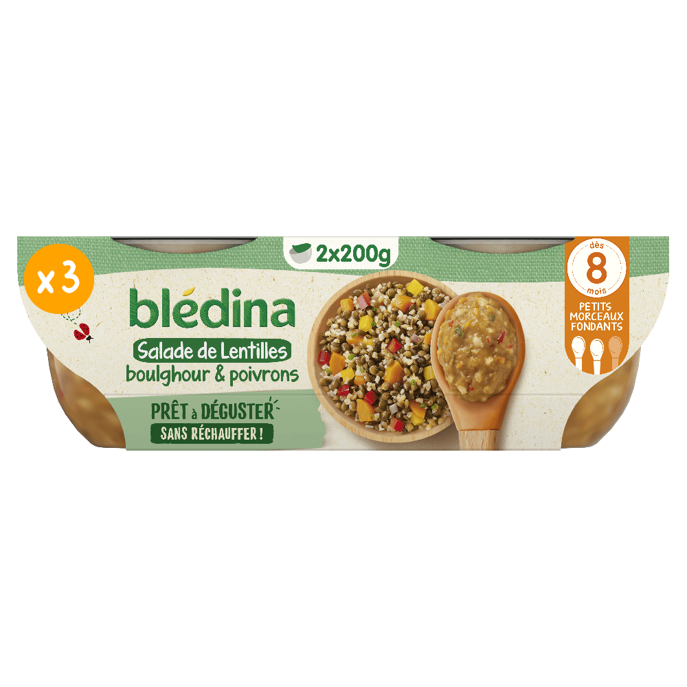 Bol prêt à déguster - Salade de Lentilles Boulghour et Poivrons - Lot x3