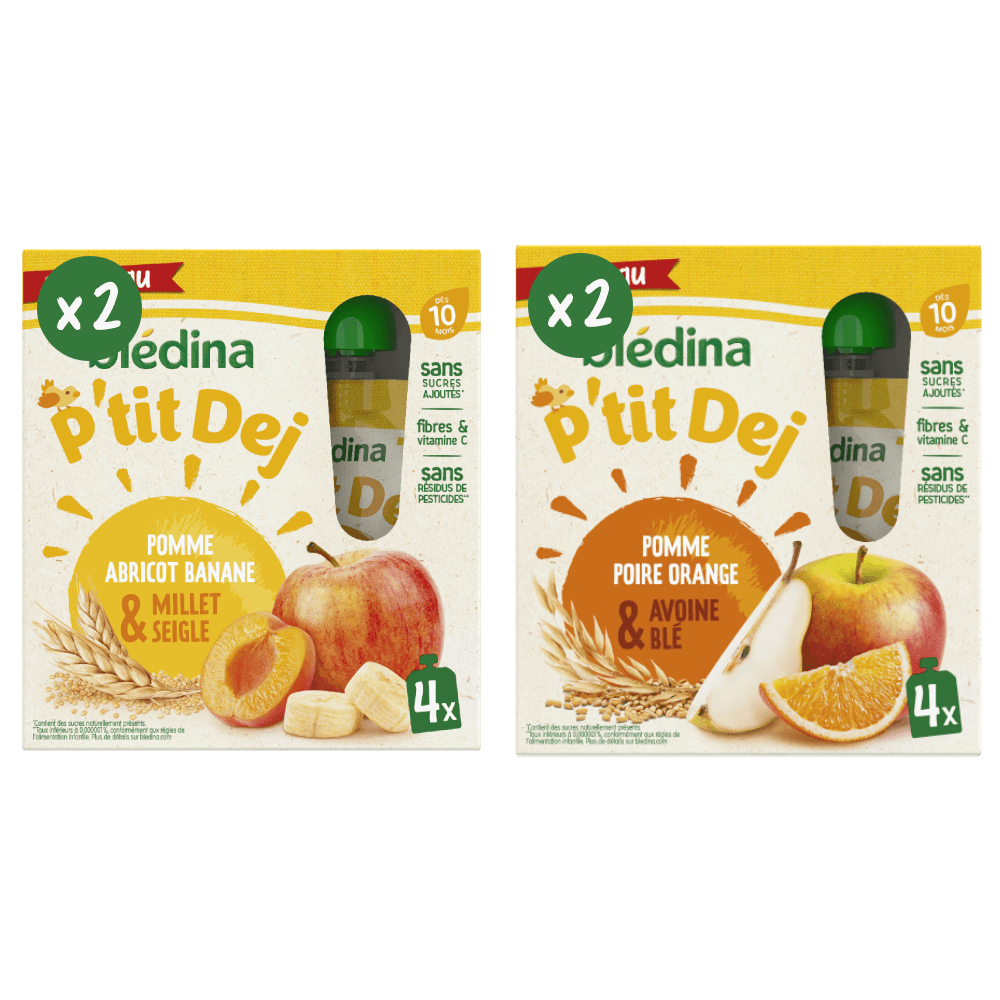 Gourdes P'tit Dej - Fruits et Céréales - Lot multi-variétés x 4