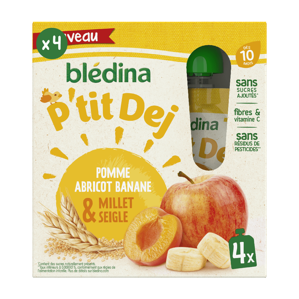Gourdes P’tit Dej - Pomme Banane Abricot Millet Seigle - 4x85g - Lot x 4