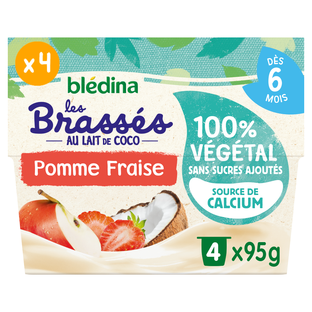 Brassés 100% Végétal au Lait de Coco, Pomme et Fraise - Lot x4
