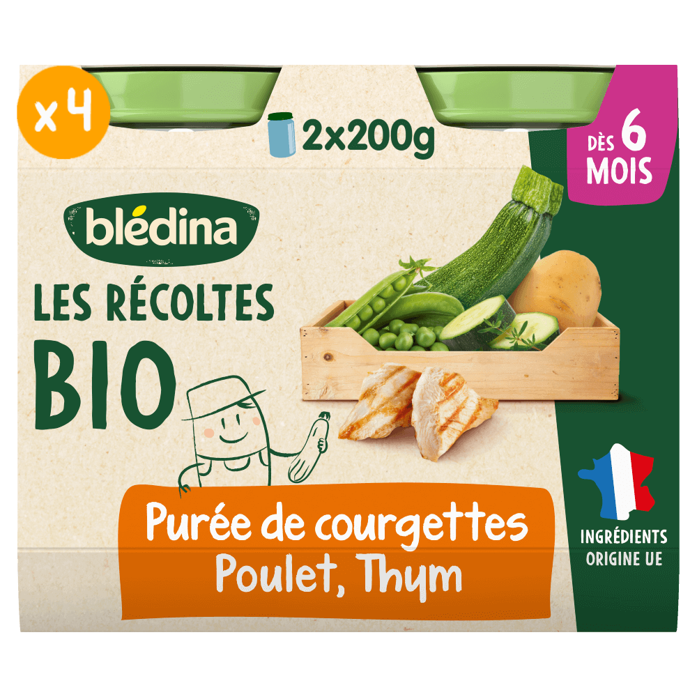 Pots Les récoltes Bio - Purée de Courgettes Poulet Thym - Lot x4