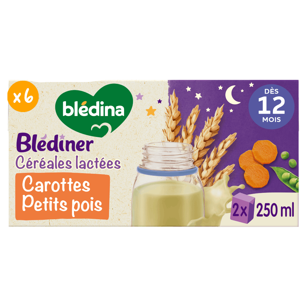Blédîner - Briques Céréales lactées Carottes Petits pois - Lot x6