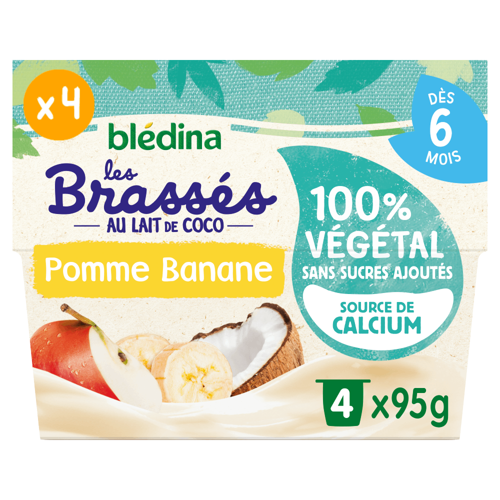 Brassés 100% Végétal au Lait de Coco, Pomme et Banane - Lot x4