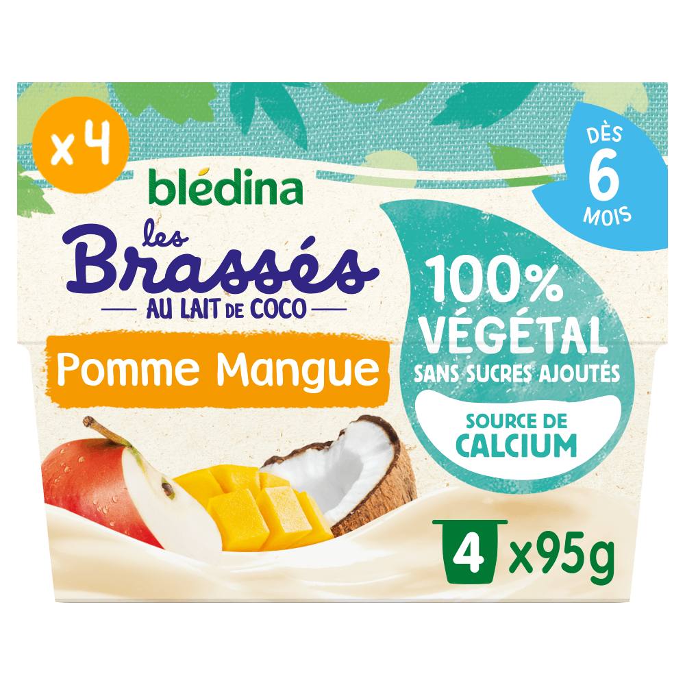 Brassés 100% Végétal au Lait de Coco, Pomme et Mangue - Lot x4