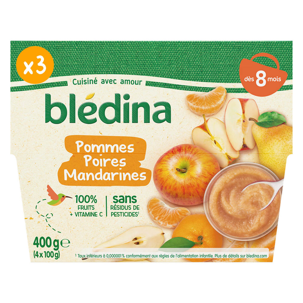 Coupelles Fruits - Pommes Poires Mandarines - Lot x3