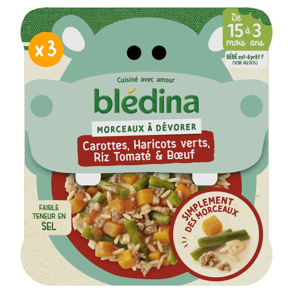Morceaux à dévorer - Carottes, Haricots verts, Riz Tomaté & Bœuf Lot x3