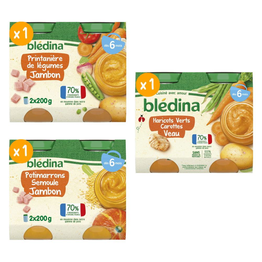 Petits pots Blédina - Lot Multi-variétés Légumes Jambon et Veau x 3