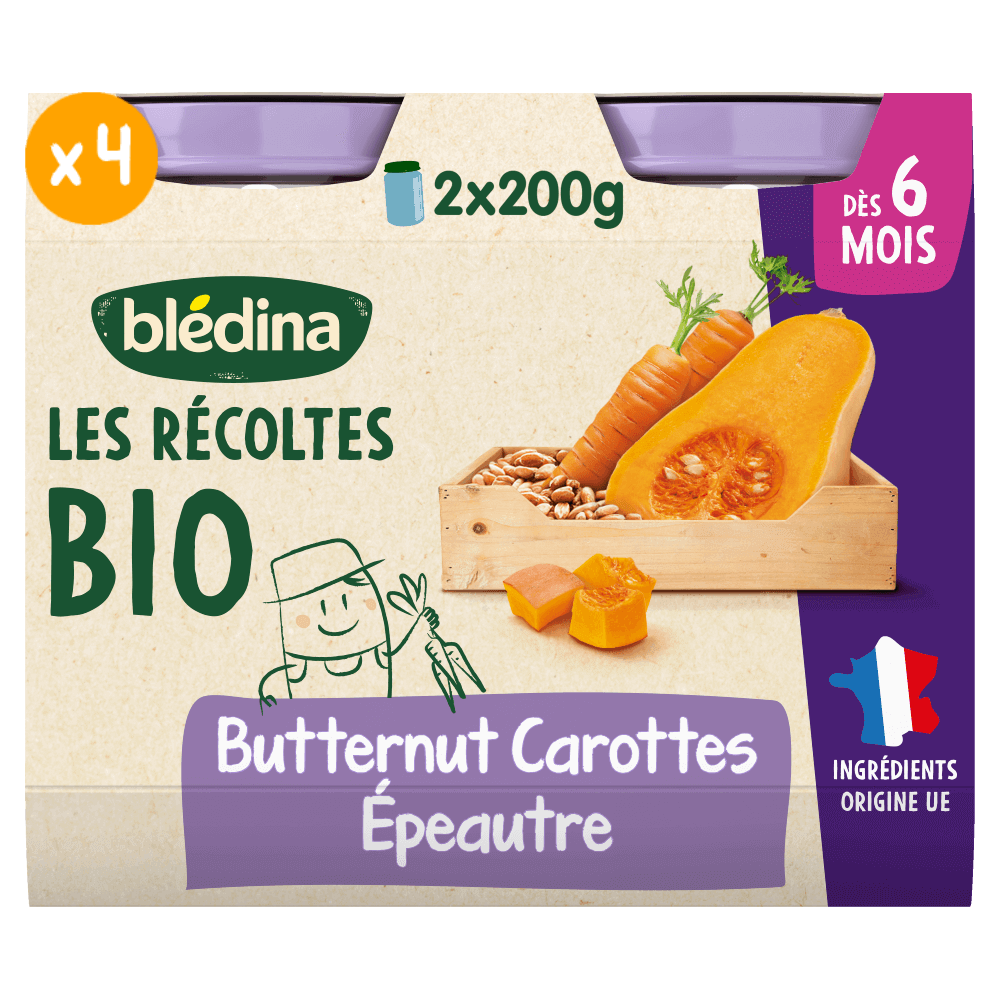 Pots Les Récoltes Bio - Butternut Carottes Epeautre - Lot x 4