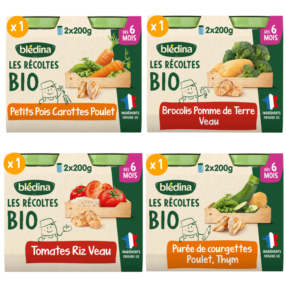 Pots Les récoltes Bio - Lot Multi-variétés Légumes Poulet et Veau dès 6 mois x 4