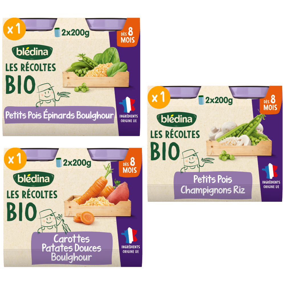 Pots - Les récoltes Bio - Lot Multi-variétés légumes dès 8 mois - Lot x 3