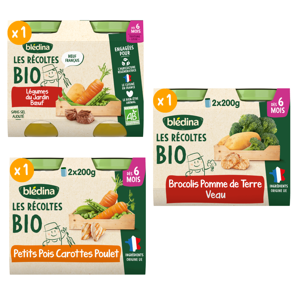 Pots Les Récoltes Bio - Lot Multi-variétés Légumes et Viande dès 6 mois x 3